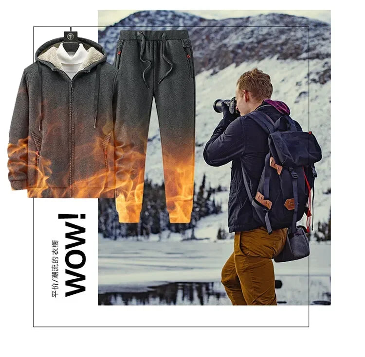 Ensemble Homme Cashmere Tracksuit Hiver – Veste + Pantalon Polaire Épaisse Capuche Chaud