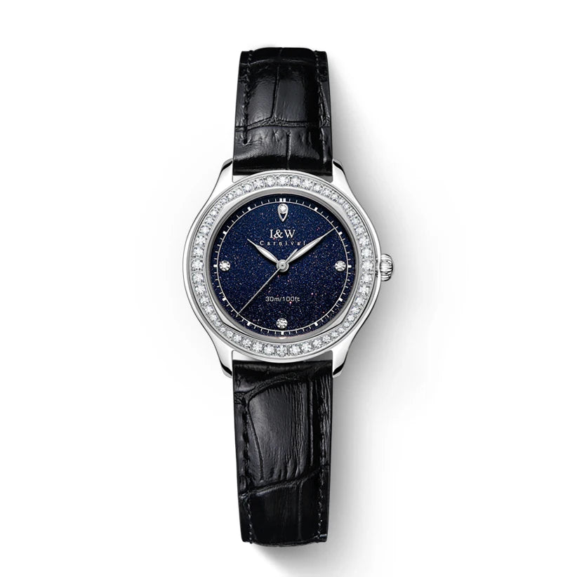 Montre Femme Luxe IW Diamants Verre Saphir Cuir Lumineux Étanche – Fabrication Suisse Quartz 2025