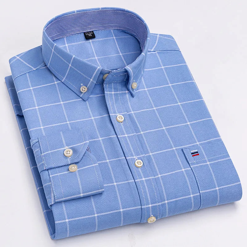 Chemise Homme 100% Coton Manches Longues Carreaux Oxford Casual Business Grande Taille 5XL 6XL 7XL | Chemise Oxford Premium