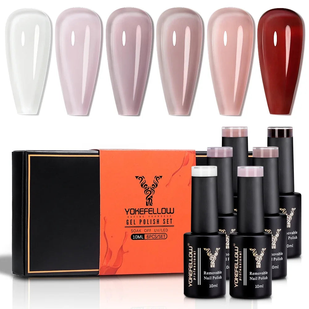 YOKEFELLOW Gel Polish Pastel Pink Glitter 6pcs – Vernis Semi-Permanent Été DIY Salon 10ML