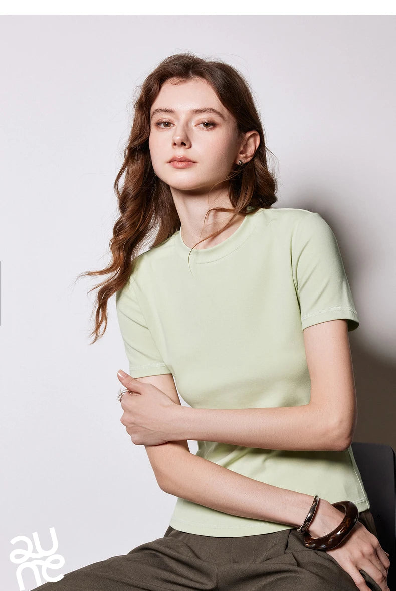 T-Shirt Lyocell Slim Fit Col Rond Manches Courtes Blanc - Basique Premium Polyvalent Printemps | TOYOUTH