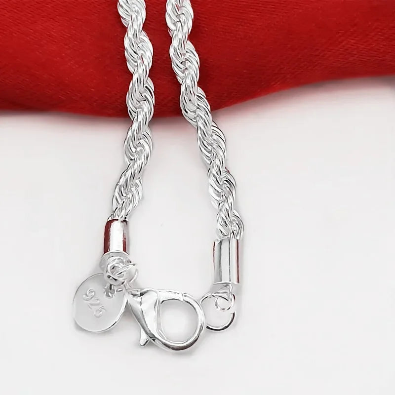 Bracelet Chaîne Torsadée Corde Argent 925 4MM – Unisexe Homme & Femme | Bijou Argent Mode & Élégance Intemporelle | Cadeau Premium