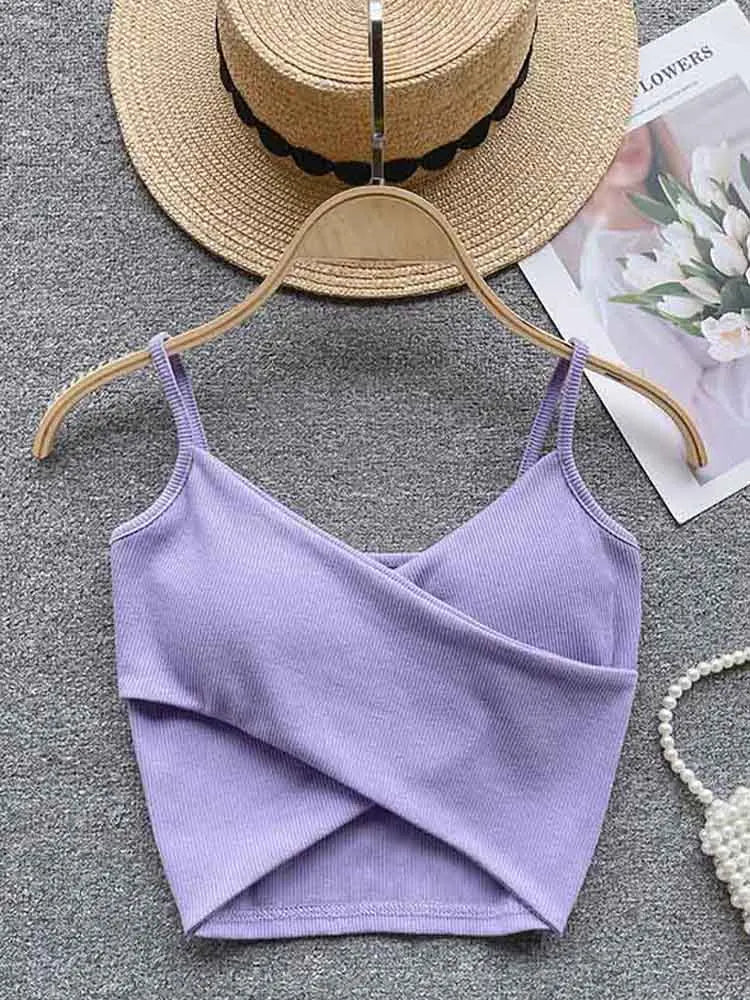 Damen-Trägertop mit unregelmäßigen Trägern, einfarbig, schlank, schick, Y2K – elegantes, lässiges und trendiges Sport-Top