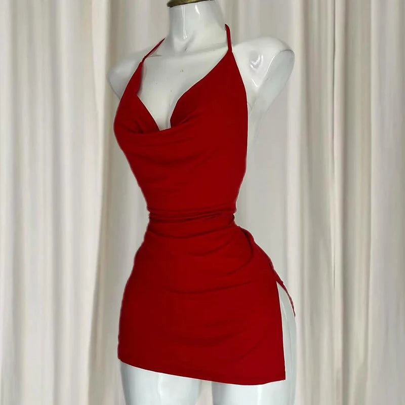 Robe Mini Bandage Dos Nu Col V - Slim Asymétrique Sexy Korean Fashion Soirée & Club