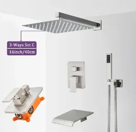 Système Douche LED Encastré – Pluie & Cascade, Bec Baignoire Pivotant, Mitigeur Eau Chaude & Froide | Salle de Bain Design