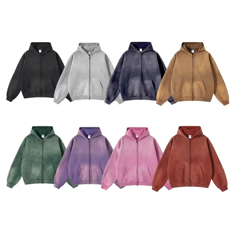 Hoodie Homme Oversize Zip Tie Dye Dégradé – Sweat Cardigan Peluche Loose Grande Taille Hiver | Mode Homme Premium