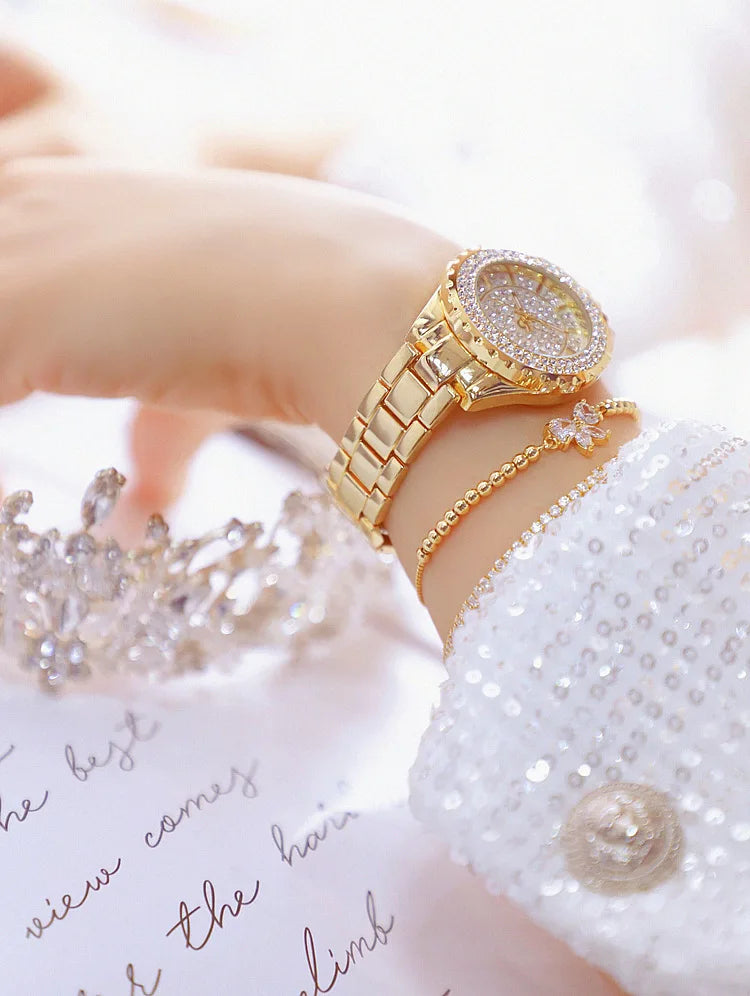 Montre Femme Or Bracelet Dress Luxe 2025 – Acier Complet Élégante Fashion Top Brand