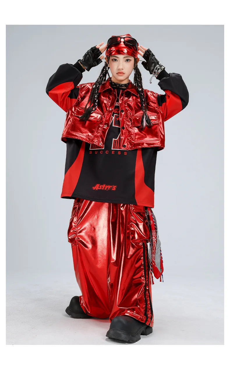 Hip Hop Street Dance K-Pop Kinder-Set – Glitzerweste Cargo für Mädchen Jungen Jazz