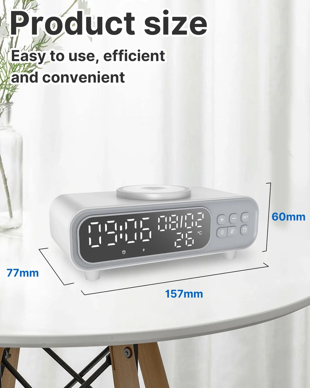 Chargeur Sans Fil 15W Horloge Alarme LED – Thermomètre Veilleuse Dock iPhone Écouteurs