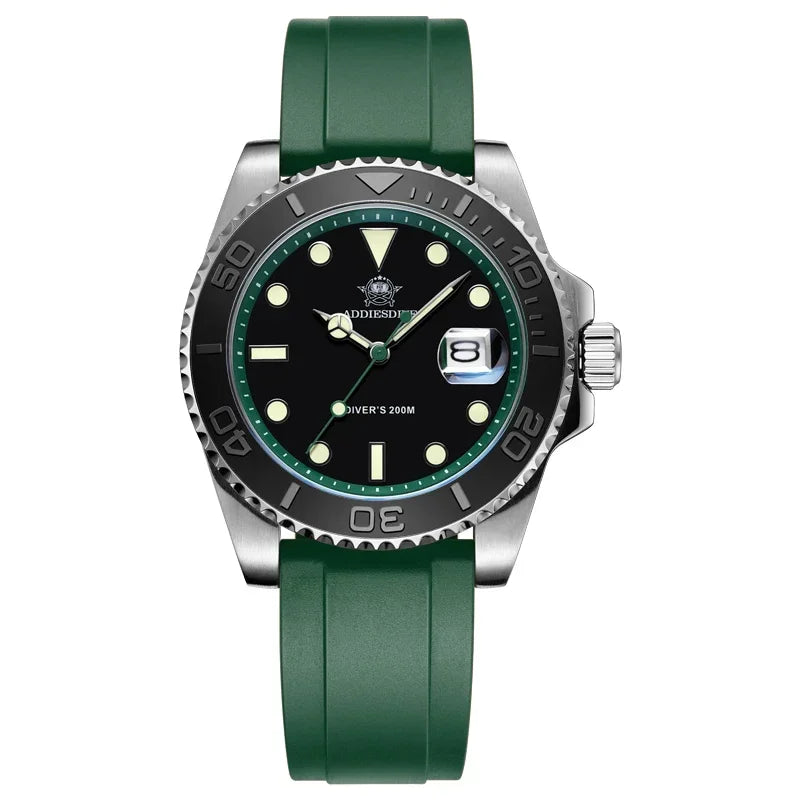 Montre Homme ADDIESDIVE AD2040 Quartz Plongée 41mm – Super Lumineuse 200M Caoutchouc Calendrier