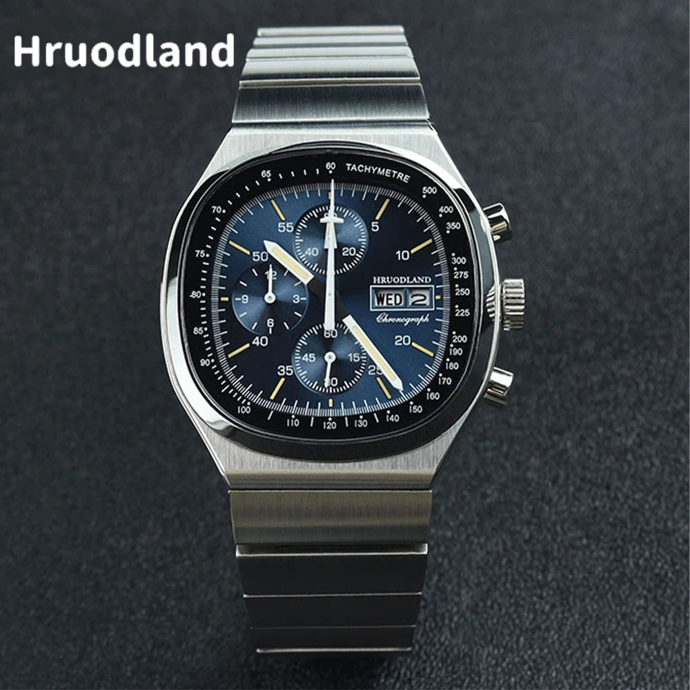 Hruodland F022 Retro Chronograph-Herrenuhr – Saphirglas Edelstahl Blau & Schwarz Fashion