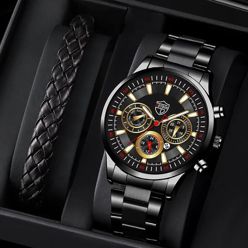Montre Homme Business Quartz DEYROS – Acier Inoxydable Lumineux Date Calendrier Fashion Casual