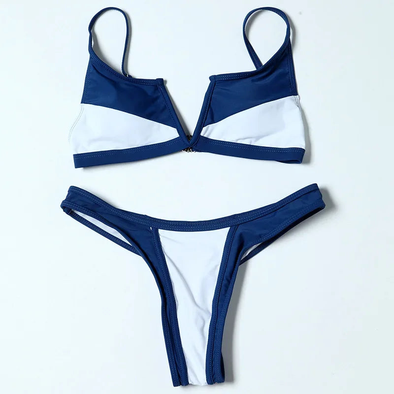 Bikini Femme 2 Pièces Denim Effet Jeans Tanga V Push-Up – Maillot de Bain Sexy Été & Plage