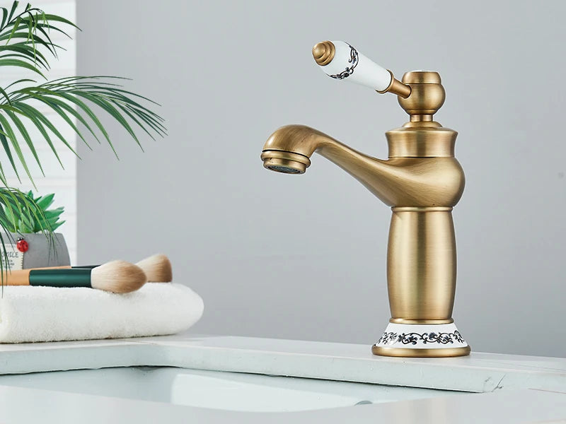 Robinet Lavabo Laiton Antique Style Classique – Mitigeur Mono-Commande Eau Chaude & Froide | Vasque Salle de Bain