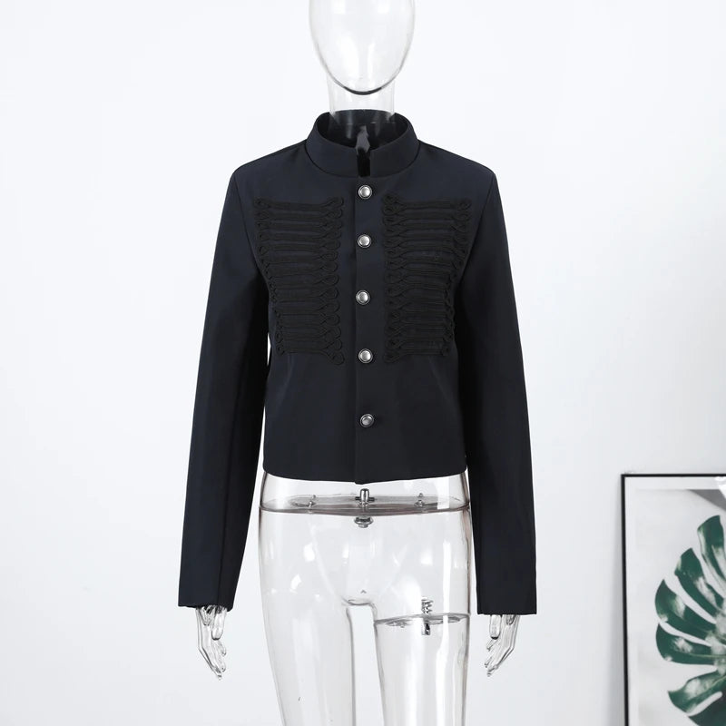 Veste Femme Velours Noir Franges Boutons Nœuds Ourlet Asymétrique Manches Longues Slim – Élégante Streetwear & Bureau