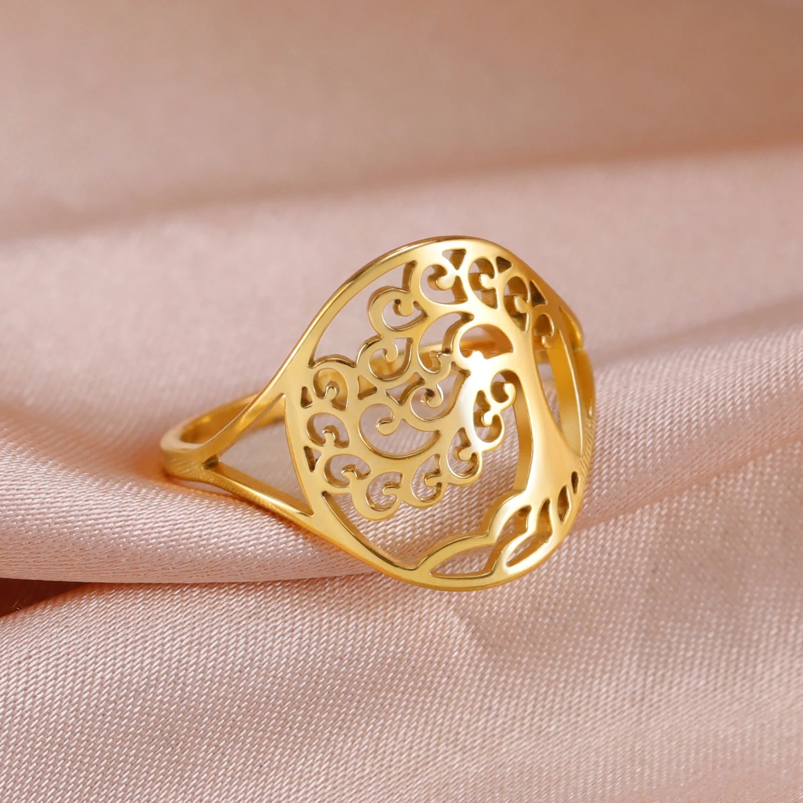 Bague Arbre de Vie Acier Inoxydable Argenté – Symbole Nature & Spiritualité | Bijou Unisexe Couple & Mariage | Cadeau Intemporel