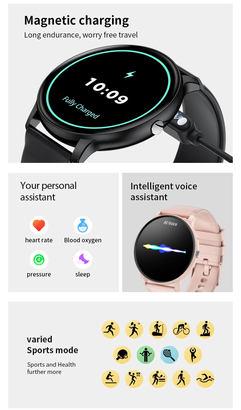 Smartwatch Unisexe 1.39" Appels Messages Sport Calories Météo Cadran DIY Personnalisable Homme Femme Étanche | Smartwatch Unisexe Multifonction Premium