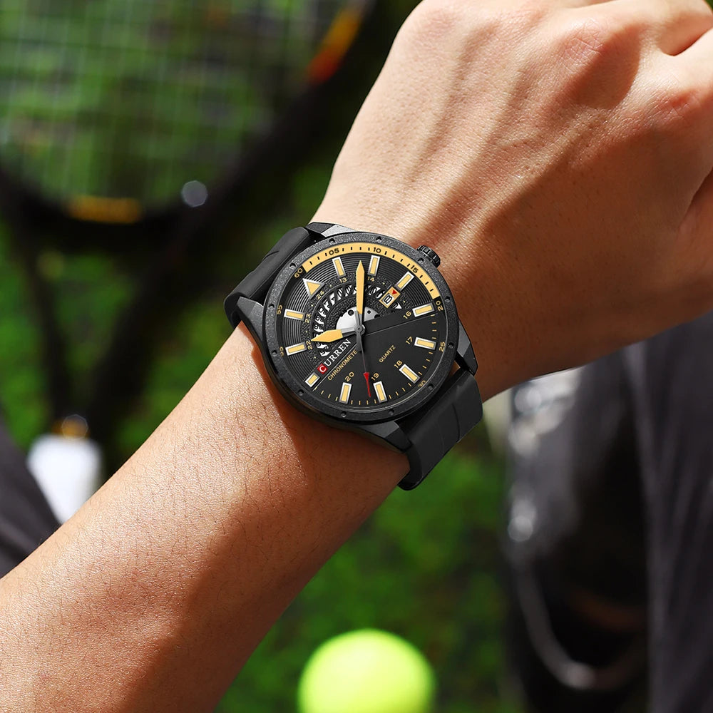 Montre Homme CURREN 8421 Quartz Fashion Calendrier Étanche Bracelet Silicone Sport Casual Business Élégante | Montre CURREN 8421 Quartz Sport Premium