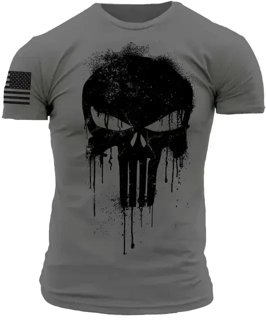 T-Shirt Homme Vintage Imprimé Crâne Militaire Oversize Col Rond Manches Courtes – Casual Outdoor Été Streetwear | Mode Homme Rock