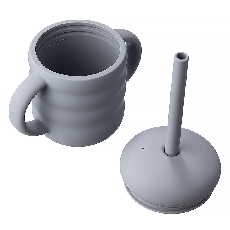 Baby-Silikonbecher mit Strohhalm – Auslaufsichere Lerntasse, tragbar, für Kinder-Snacks