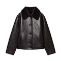 Veste Femme Cuir Synthétique Réversible Marron 2025 – Manches Longues Automne Hiver Unique