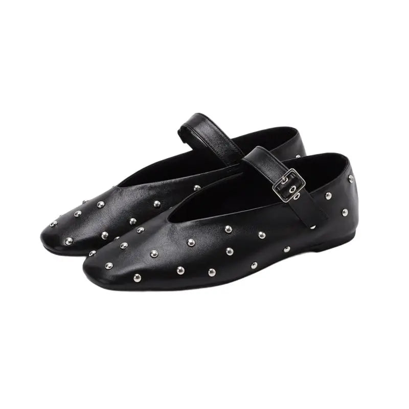 MORAZORA Ballerines Rivets Bout Carré Slip-on – Loafers Femme Noir Rouge Tailles 34-43