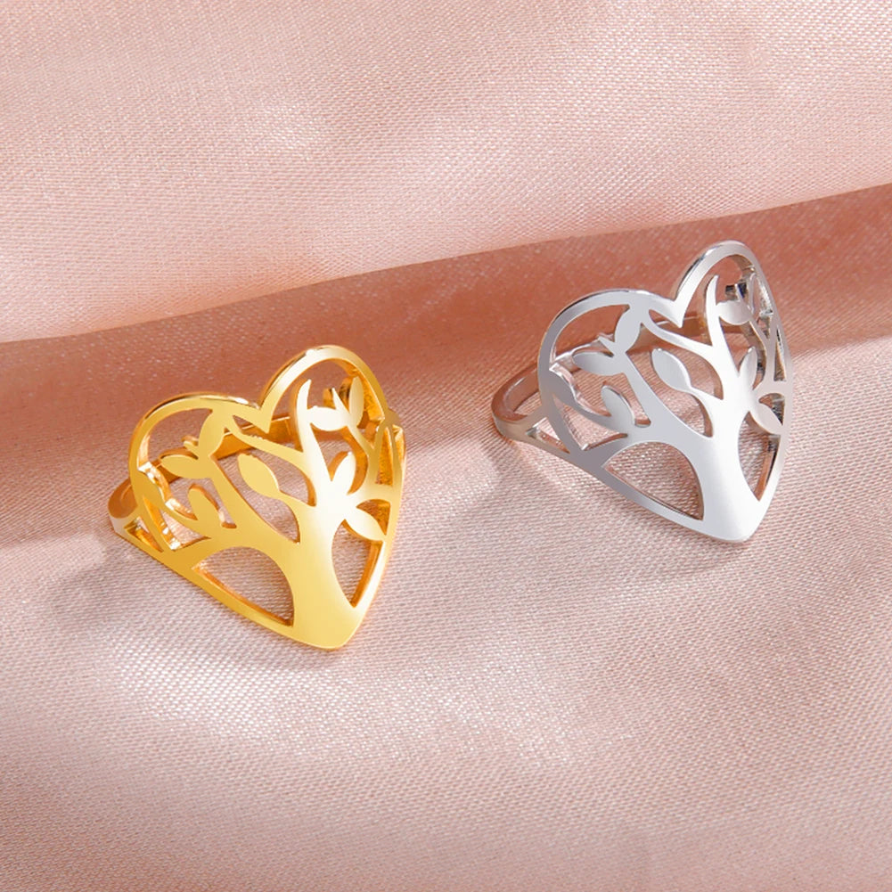 Bague Arbre de Vie Acier Inoxydable Argenté – Symbole Nature & Spiritualité | Bijou Unisexe Couple & Mariage | Cadeau Intemporel