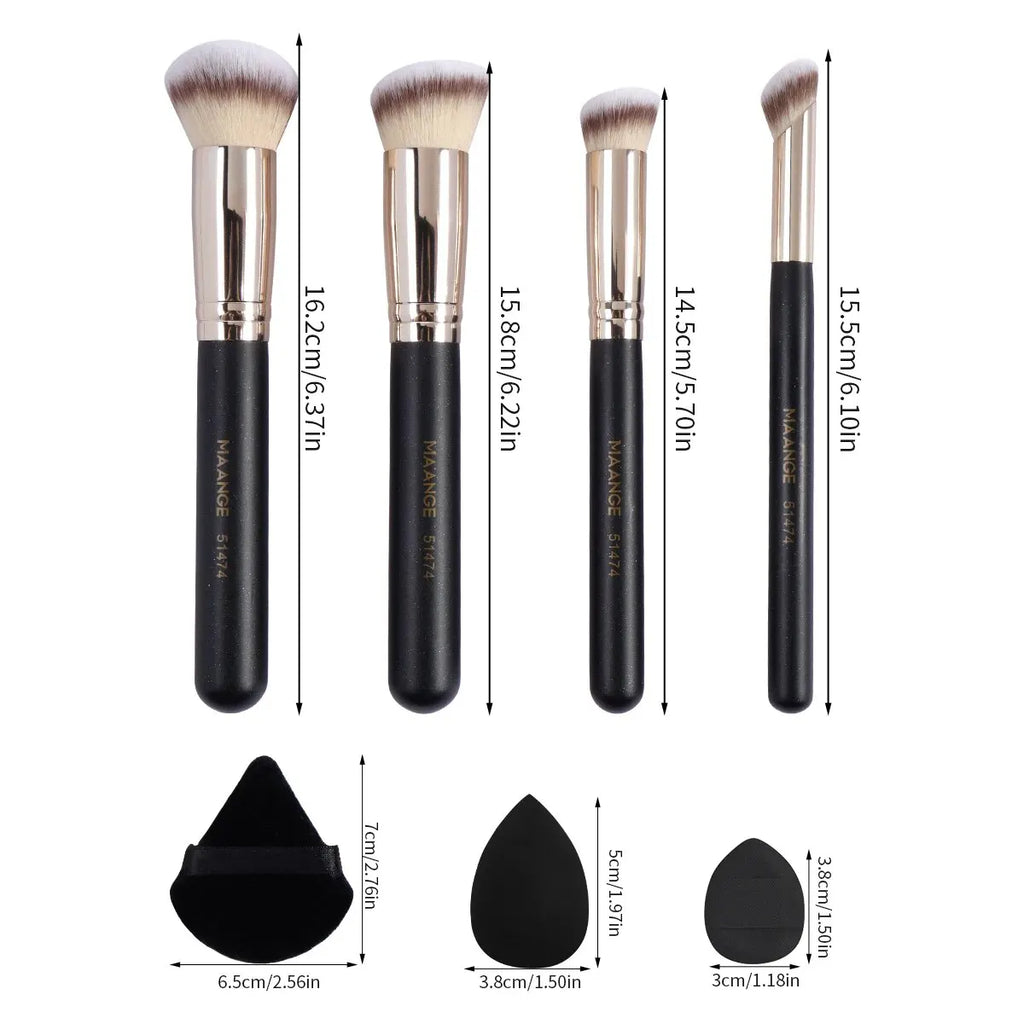 Kit Outils Maquillage 11 Pcs MAANGE – 4 Pinceaux, Puff Poudre, Éponge, Coussin d’Air & Correcteur | Set Complet Fard à Paupières