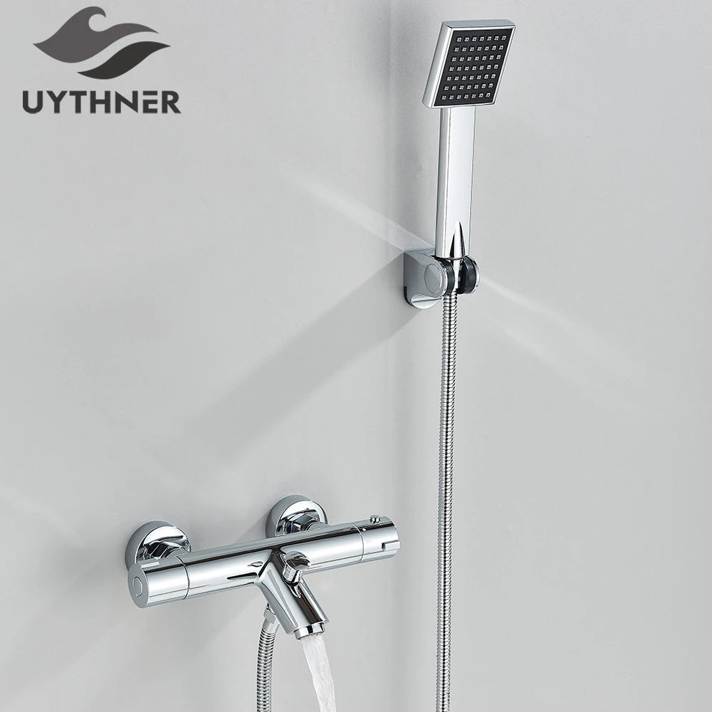 Ensemble Douche Thermostatique Mural – Noir & Chrome, Laiton, Valve Mitigeur | Accessoires Salle de Bain