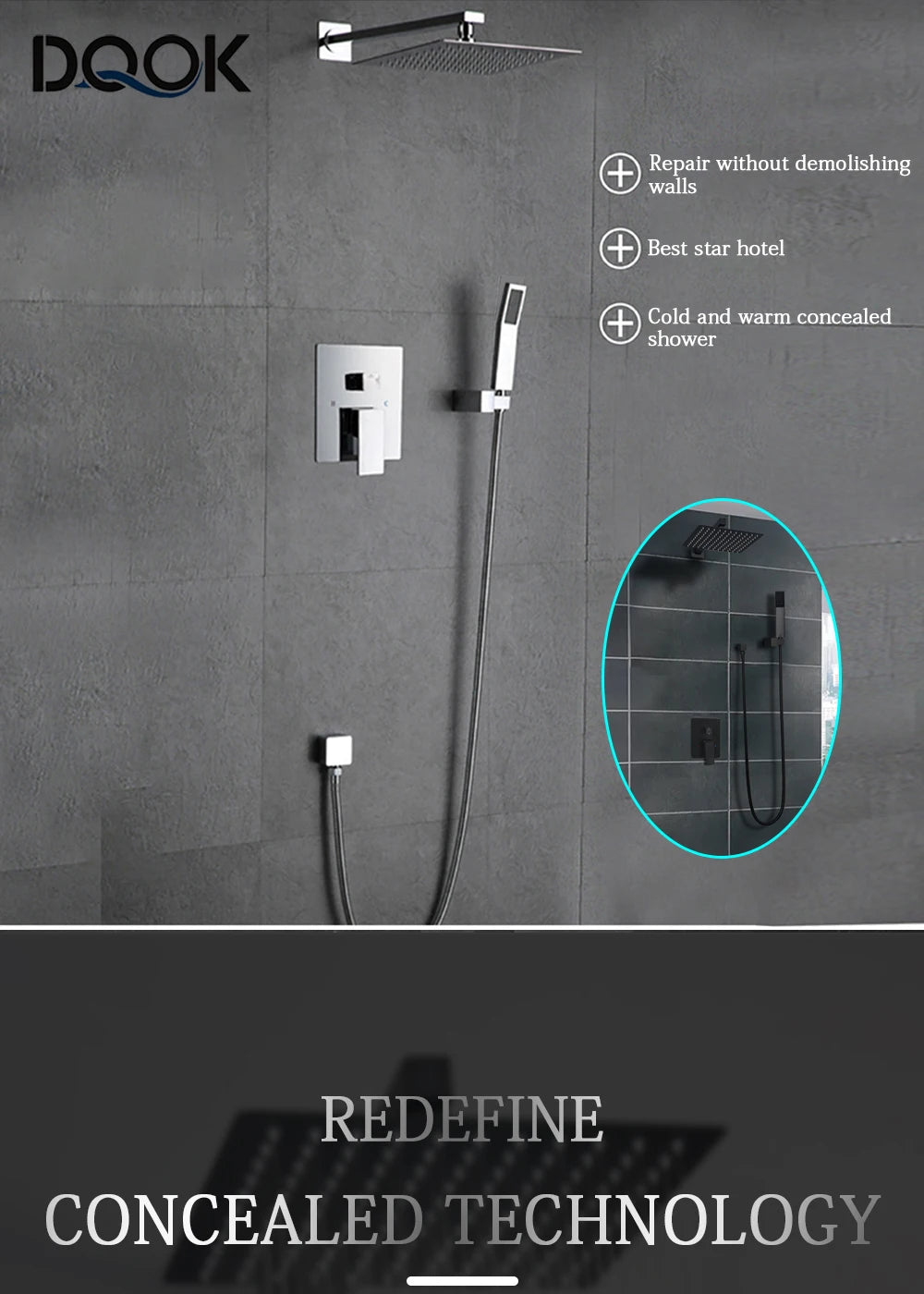 DQOK Ensemble Douche Thermostatique Chrome – Cascade & Pluie, Mitigeur Baignoire | Système Douche Complet