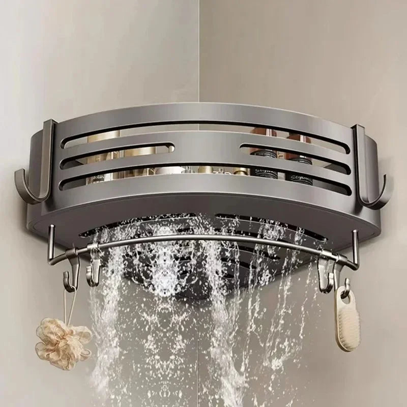 Étagère d’Angle Salle de Bain Aluminium – Sans Perçage Autocollant | Rangement Shampooing & Maquillage