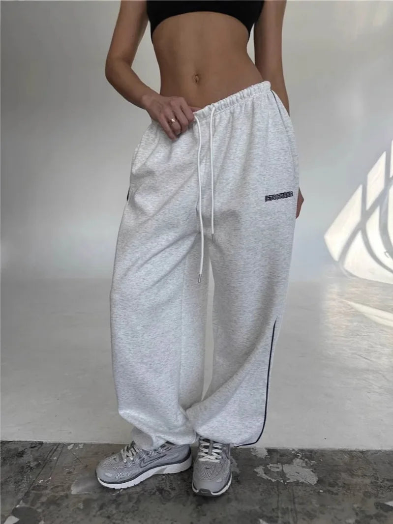 Pantalon Large Rayures Femme Retro Américain Baggy Jogger – Coupe Droite Casual Streetwear | Printemps Automne