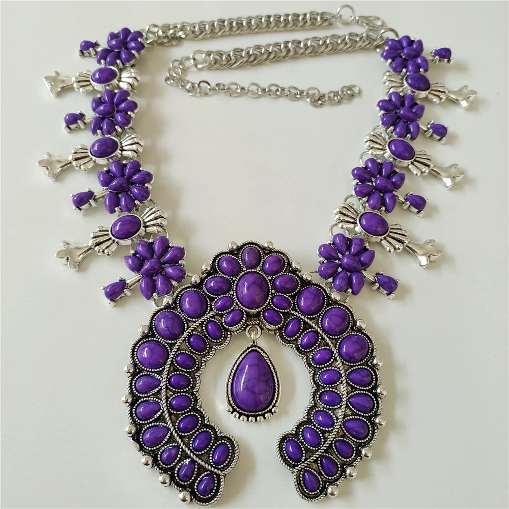 Parure Collier & Boucles Boho Ethnique Turquoise Résine – Pendentif Statement Baroque Retro | Style Indien Vintage | Bijou Femme Tendance 2026