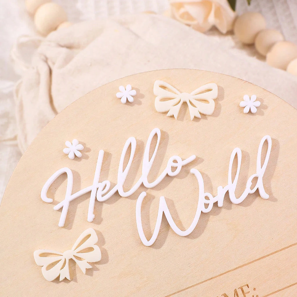 Pancarte Naissance Bébé « Hello World » – Déco Maternité Rose Poudré Papillon Étoile Photo Nouveau-Né