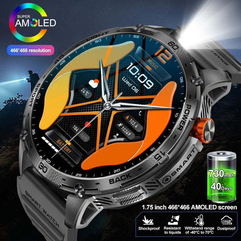 Smartwatch Homme 2026 Écran AMOLED 1.75" Ultra HD – Batterie 730mAh Bluetooth Appel Sport Android iOS
