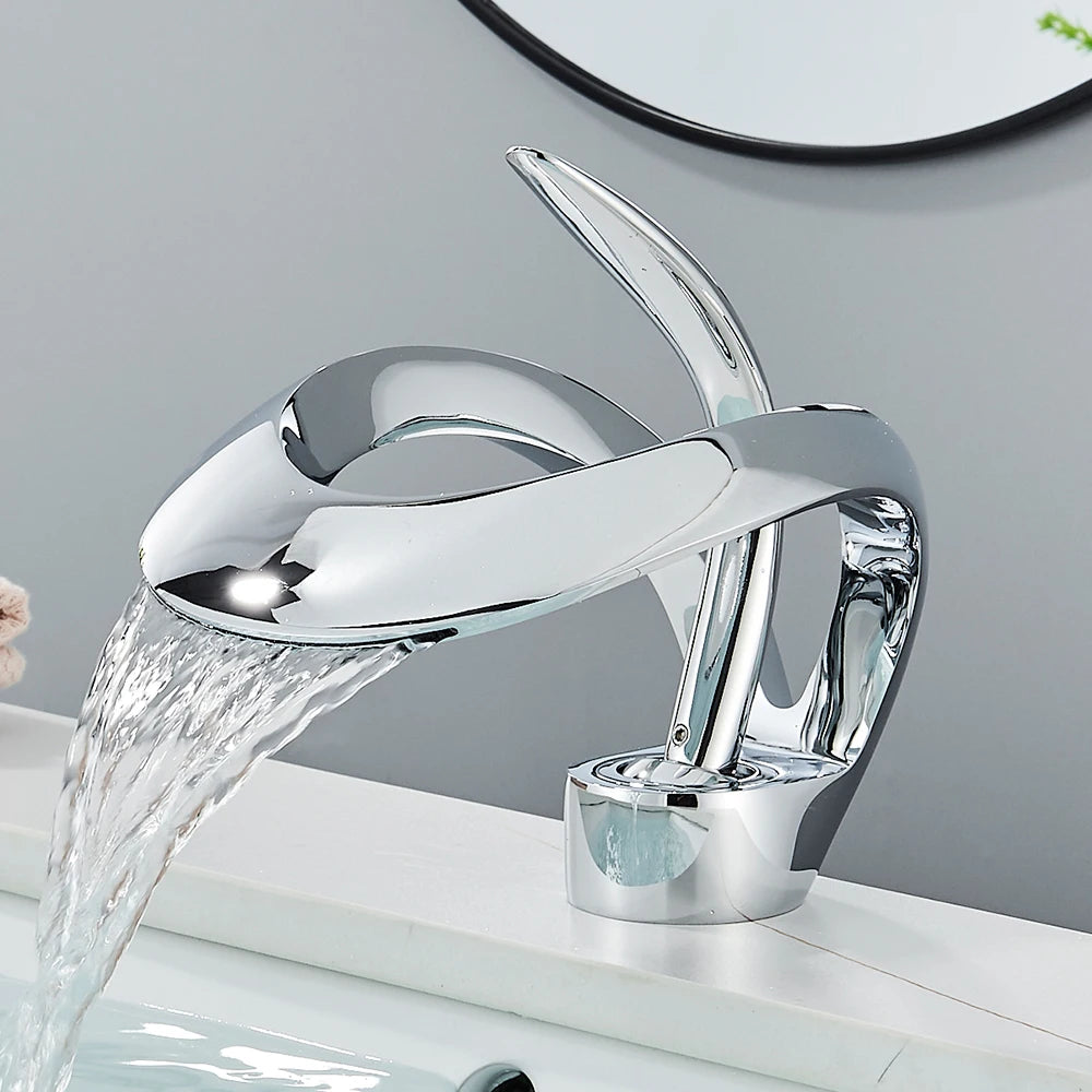 Rozin Robinet Lavabo Luxe Noir & Gris – Effet Cascade, Laiton, Style Moderne | Mitigeur Eau Chaude & Froide Vasque
