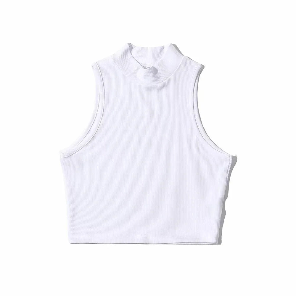 Crop Top Femme Noir Col Haut Sans Manches Débardeur Respirant Confortable Été – Haut Court Fashion Basique Chic | Mode
