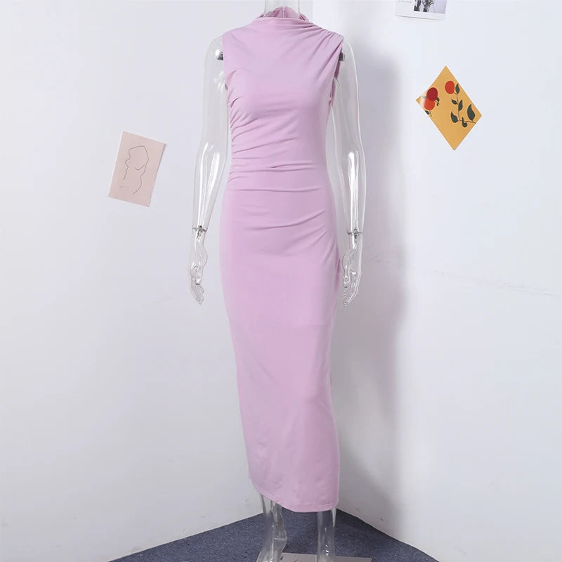 Damen Maxikleid Weiß Plissiert Ärmellos Rundhals – Schlank Machend Elegant | Sommerabend