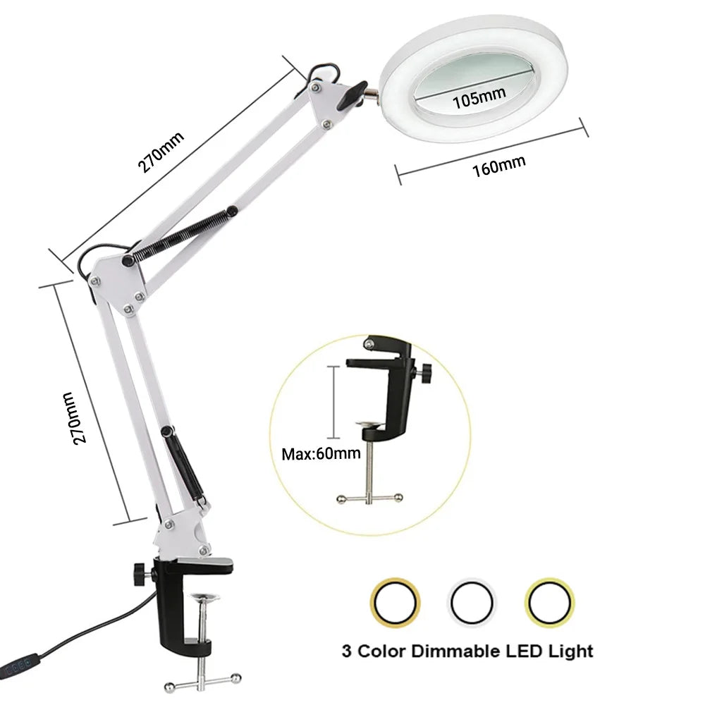 Professionelle LED-Lupenleuchte 72 LEDs – 3 Farben, 8X/10X Vergrößerung, USB | Präzisionsreparatur & Schönheitspflege