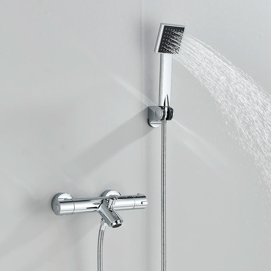 Ensemble Douche Thermostatique Mural – Noir & Chrome, Laiton, Valve Mitigeur | Accessoires Salle de Bain