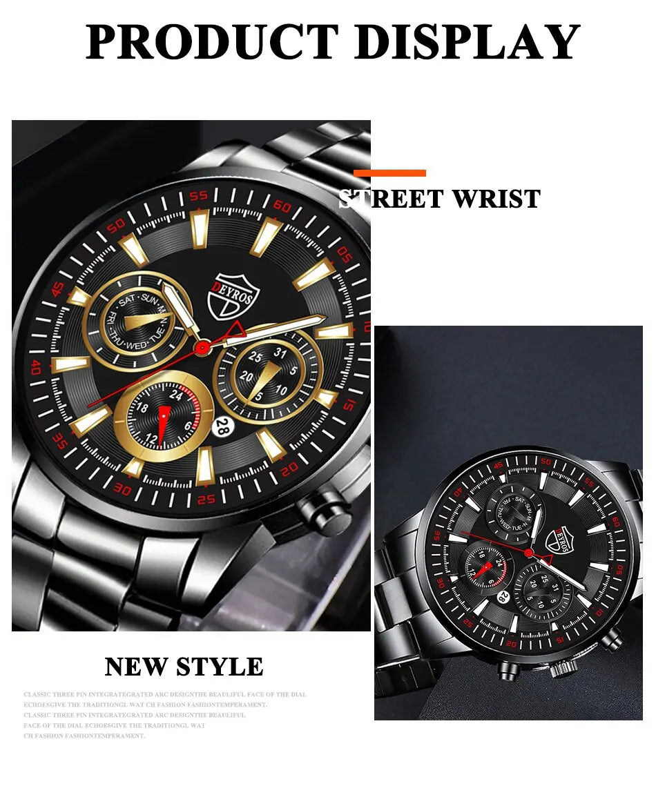 Montre Homme Business Quartz DEYROS – Acier Inoxydable Lumineux Date Calendrier Fashion Casual