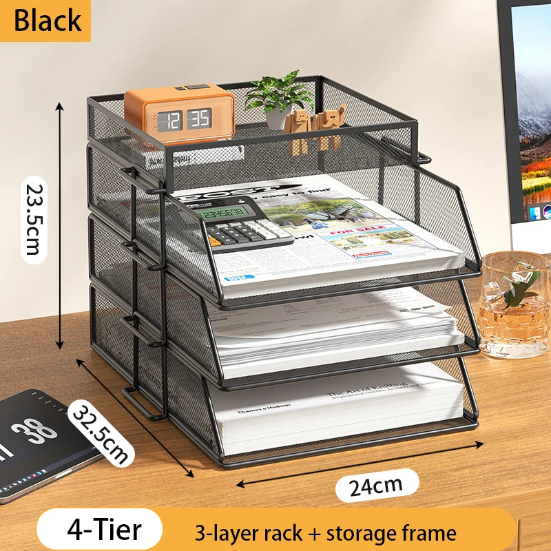 Trieur Bureau 4 Niveaux Empilable Noir – Organisateur Courrier Documents Papier Lettre