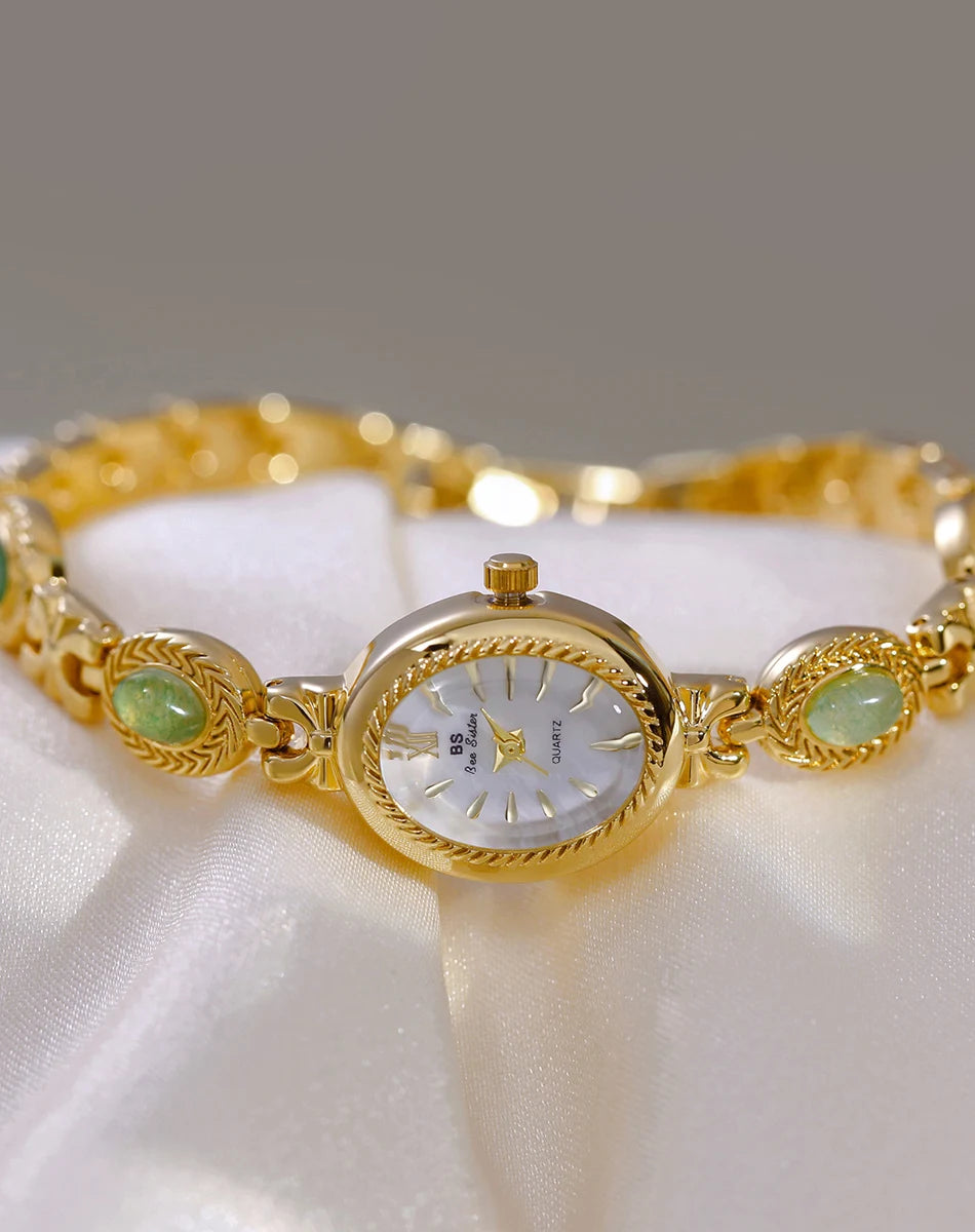 Montre Femme Luxe Jade Bracelet Quartz Dorée – Élégante Fashion Cadeau Idéal