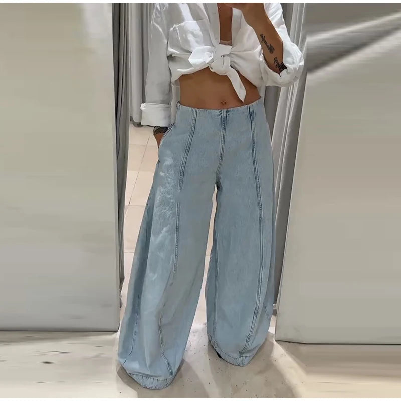 Jean Large Femme Y2K Oversize Taille Haute Baggy Jambe Large Denim – Pantalon Streetwear Chic Tendance | Mode 2025