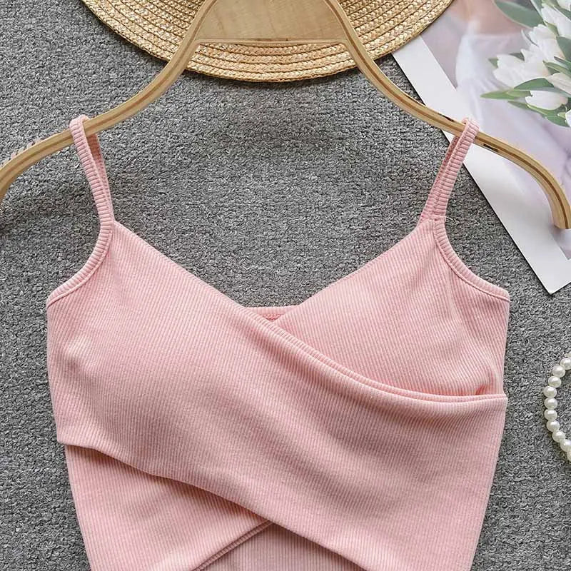 Caraco Femme Bretelles Irrégulières Uni Slim Chic Y2K – Top Sport Élégant Casual & Tendance