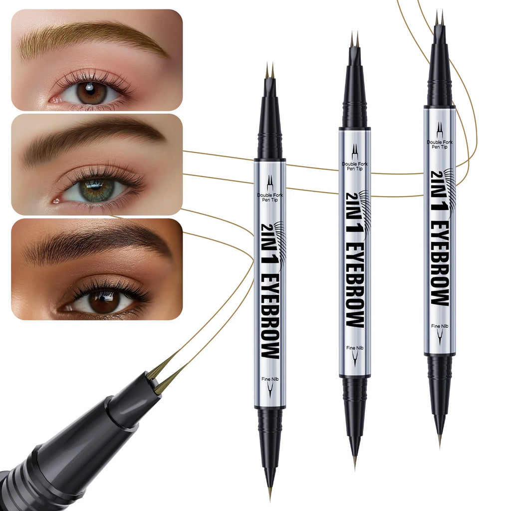 Crayon Sourcils Double Embout Waterproof – Liquide Courbé 2-en-1 Fourchette & Pinceau Précis | Maquillage Sourcils Longue Tenue