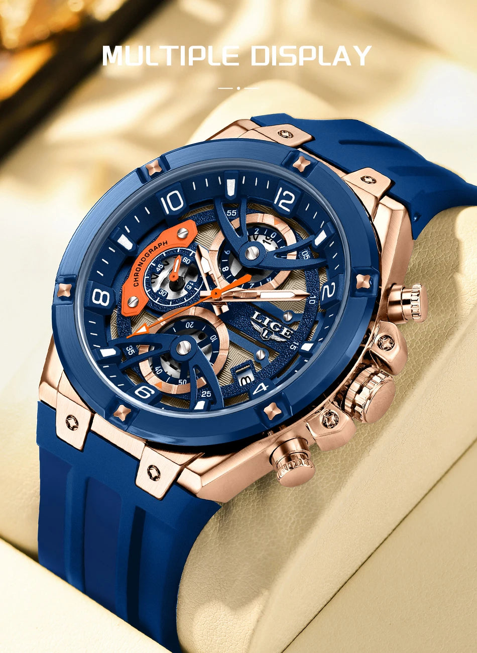 Montre Homme LIGE Militaire Luxe Chronographe Quartz – Lumineux Date Sport Silicone Étanche