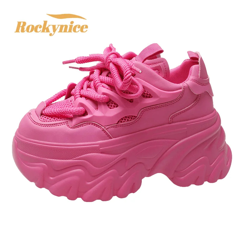 Sneakers Mesh Wedge 8.5cm Femme Chunky 2025 – Plateforme Respirante Talon Caché Été