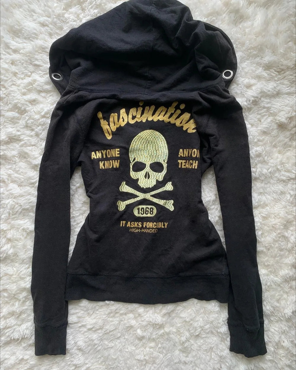 Sweat À Capuche Femme Y2K Retro Zip Harajuku Slim Sexy – Broderie Tête de Mort Gothique | Automne