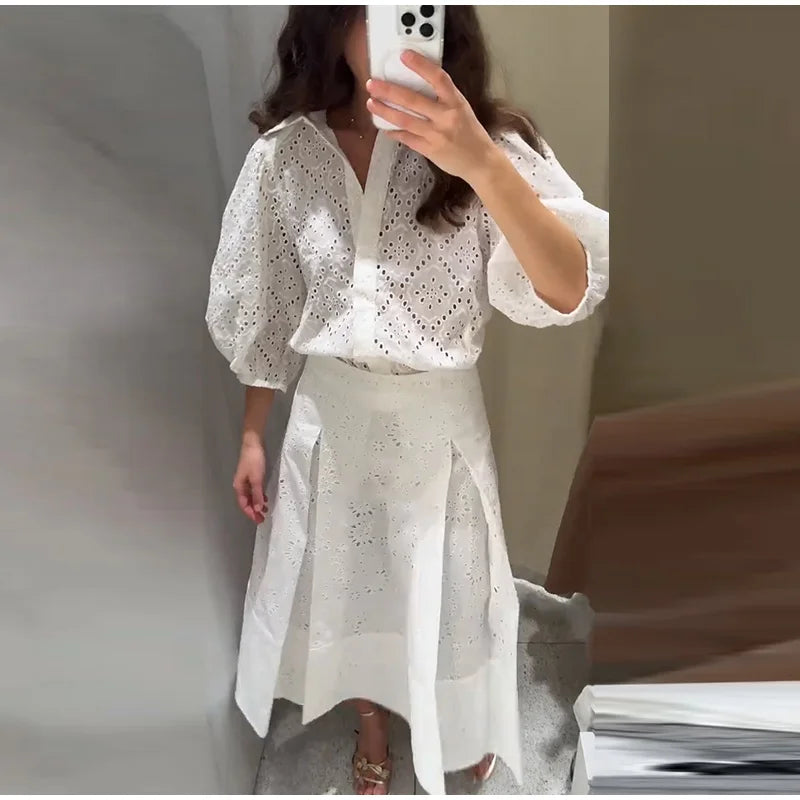 Ensemble 2 Pièces Femme - Chemise Boutons À Franges & Jupe Plissée Zippée | Urban Lady
